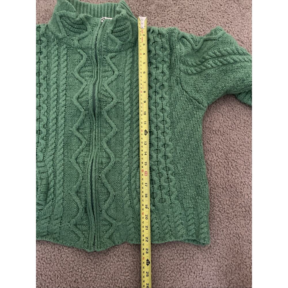 THE IRISH STORE Sweater Knit Full Zip Womans Large 100% Merino Wool Green - Picture 8 of 9
